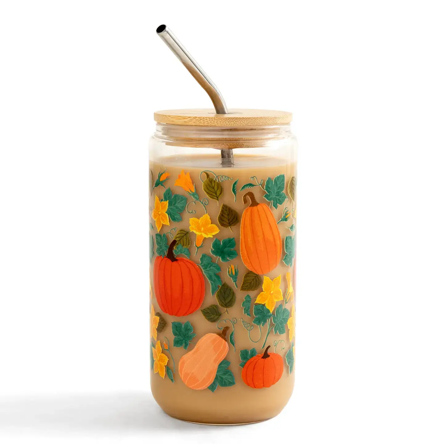 Pumpkin Patch Fall Glass Can