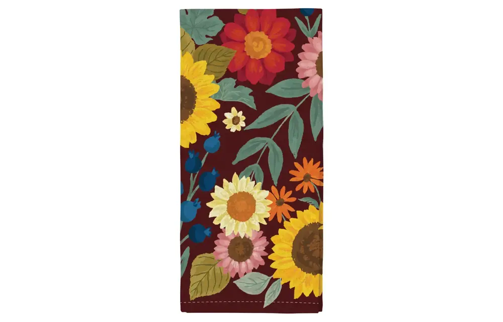 Fall Flowers Tea Towel