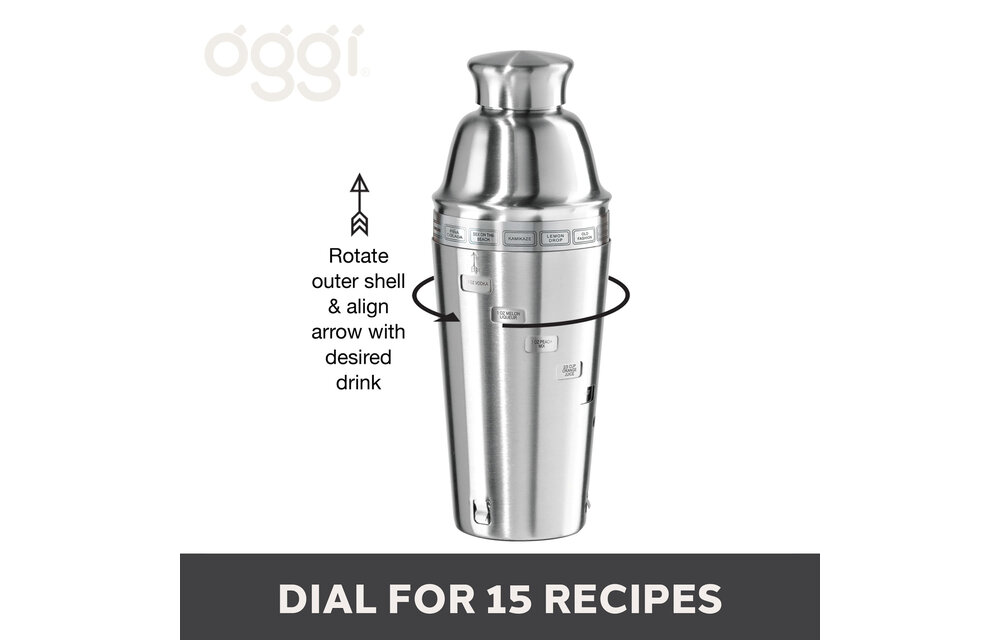 Dial-A-Drink Cocktail Shaker - Stainless Steel, 15 Reciped