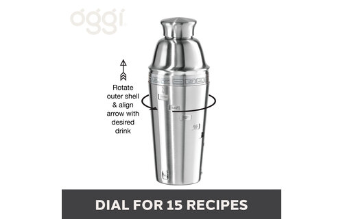 Dial-A-Drink Cocktail Shaker - Stainless Steel, 15 Reciped