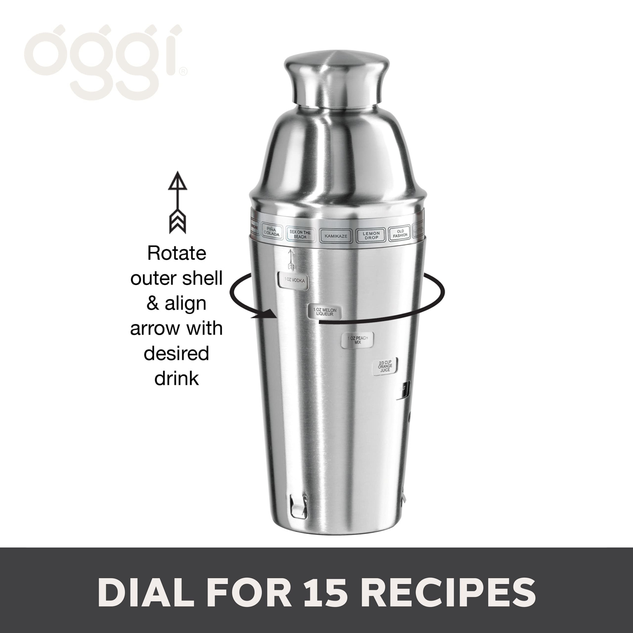 Dial-A-Drink Cocktail Shaker - Stainless Steel, 15 Reciped