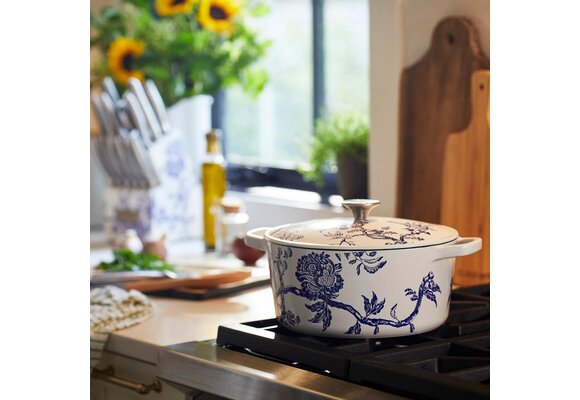 Caskata Round 5qt Covered Casserole Dish - White - Floral Landscape