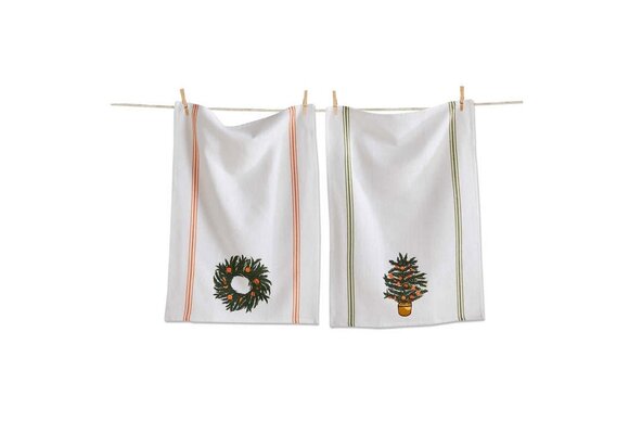 Citrus Grove Tree + Wreath Dishtowel S/2
