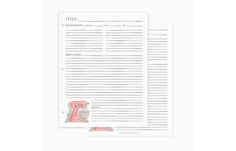 Recipe Binder Filler Pages