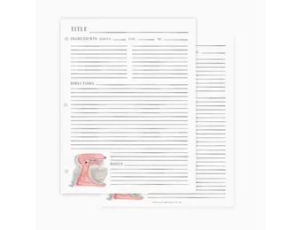 Recipe Binder Filler Pages