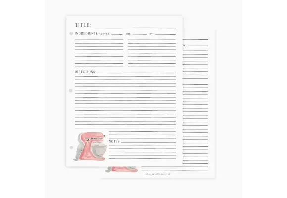 Recipe Binder Filler Pages