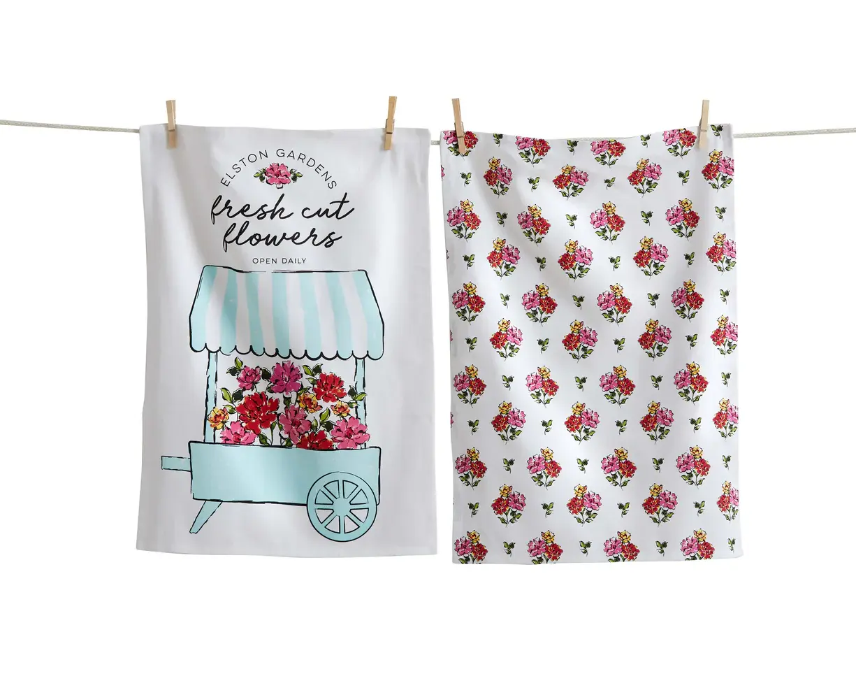Flower Cart Dishtowel Set of 2