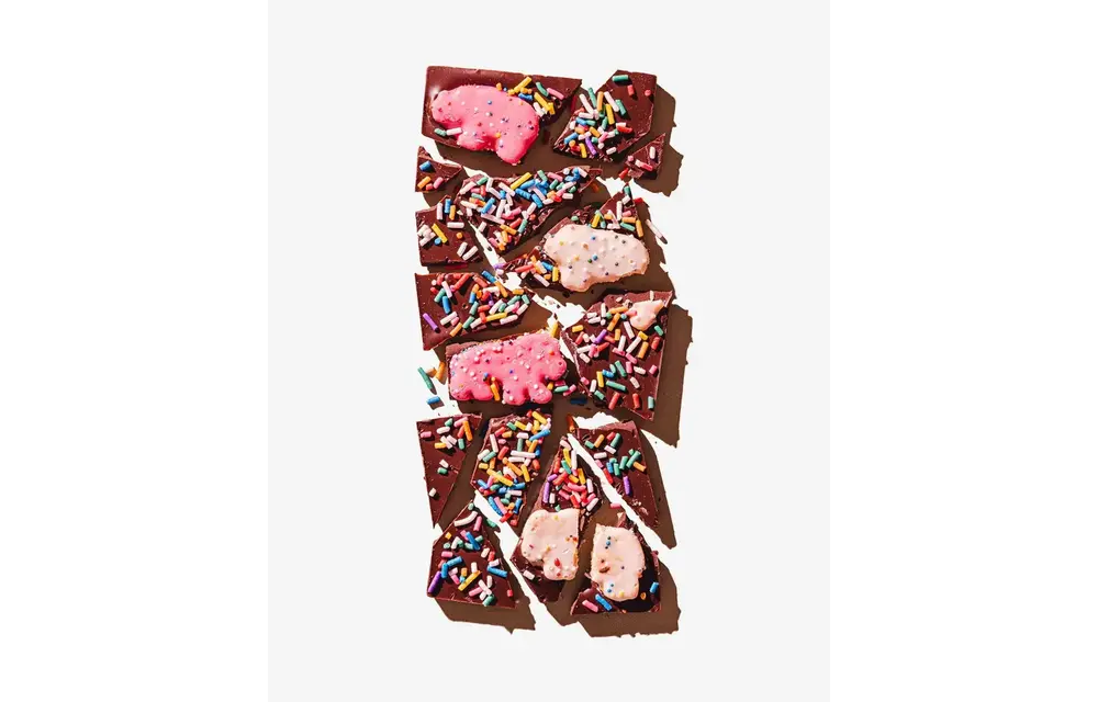 The "Pink Elephants" Bar (Dark Chocolate + Iconic Pink Sprinkle Animal Cookies)