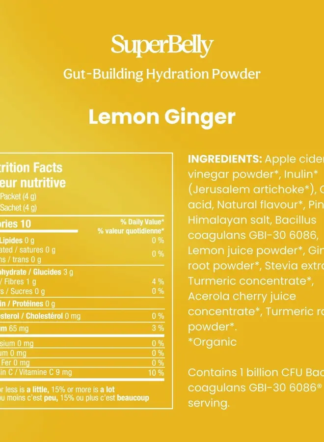 SUPERBELLY GUT-BUILDING  HYDRATING POWER LEMON GINGER