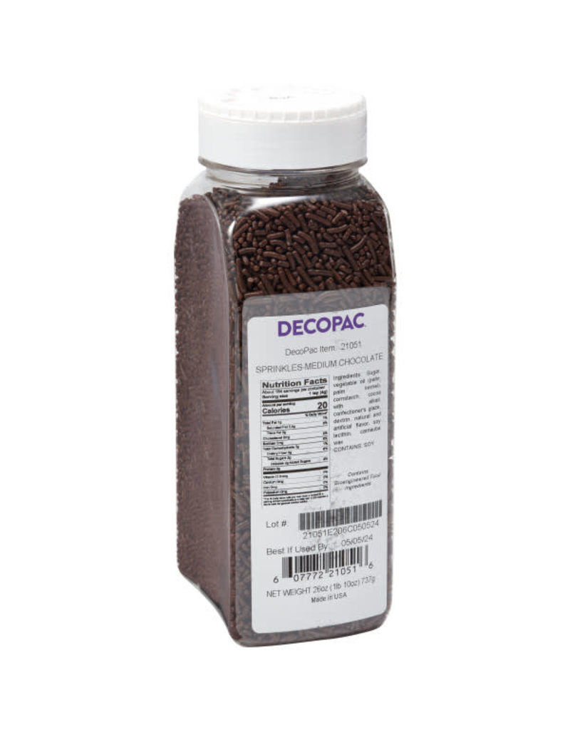 DECOPAC MEDIUM CHOCOLATE SPRINKLE JAR 26 OZ