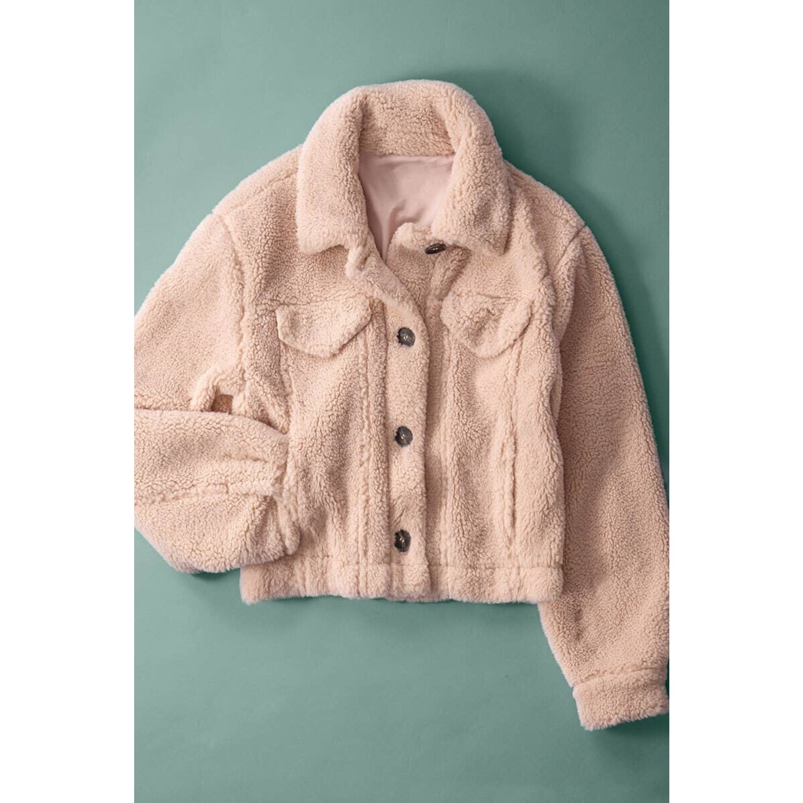 Sherpa Fleece Cropped Jacket, Khaki 