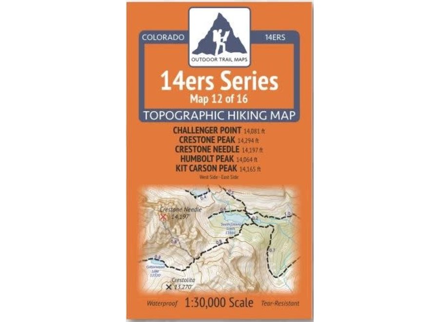 Outdoor Trail Maps 14ers Series Map 12/16 Challenger, Crestone, Crestone Needle, Humboldt, Kit Carson