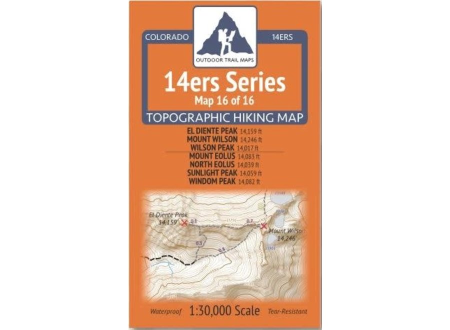 Outdoor Trail Maps 14ers Series Map 16/ El Diente, Wilson, Wilson | Eolus, North Eolus, Sunlight, Windom