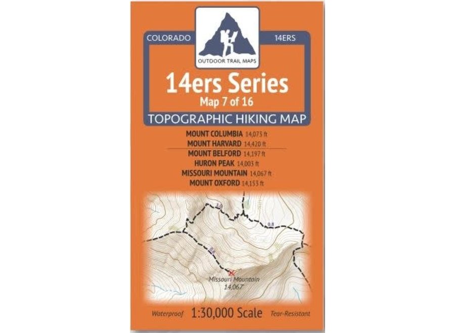 Outdoor Trail Maps 14ers Series Map 07/16 Columbia, Harvard | Belford, Huron, Missouri, Oxford