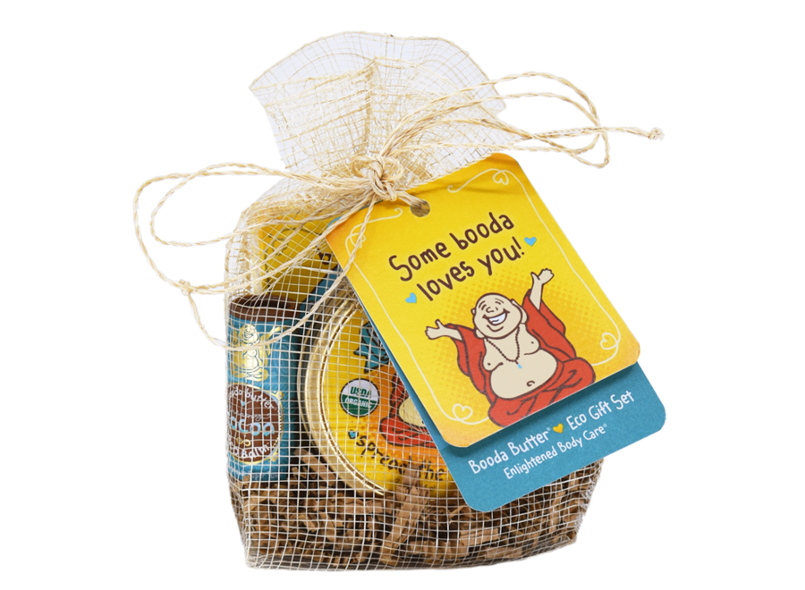 Booda Butter Eco Gift Bag: Daily Moisturizer Tin / Suds of Love Soap / Cocoa Eco Balm