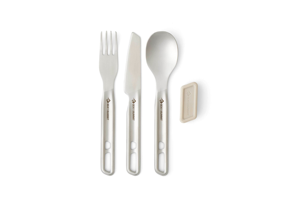 Sea To Summit Detour Stainless Steel Cutlery Set - [1P] [3 Piece] (Knife, Fork, Spoon w/ Silicone Keeper)