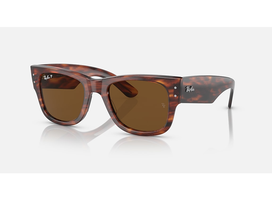 Ray-Ban Mega Wayfarer Striped Havana W/ Brown Polarized Sunglass