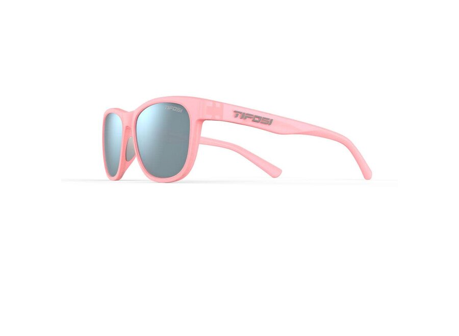 Tifosi Swank Satin Crystal Blush Frame Smoke Tint Bright Blue Mirror Lens Sunglasses
