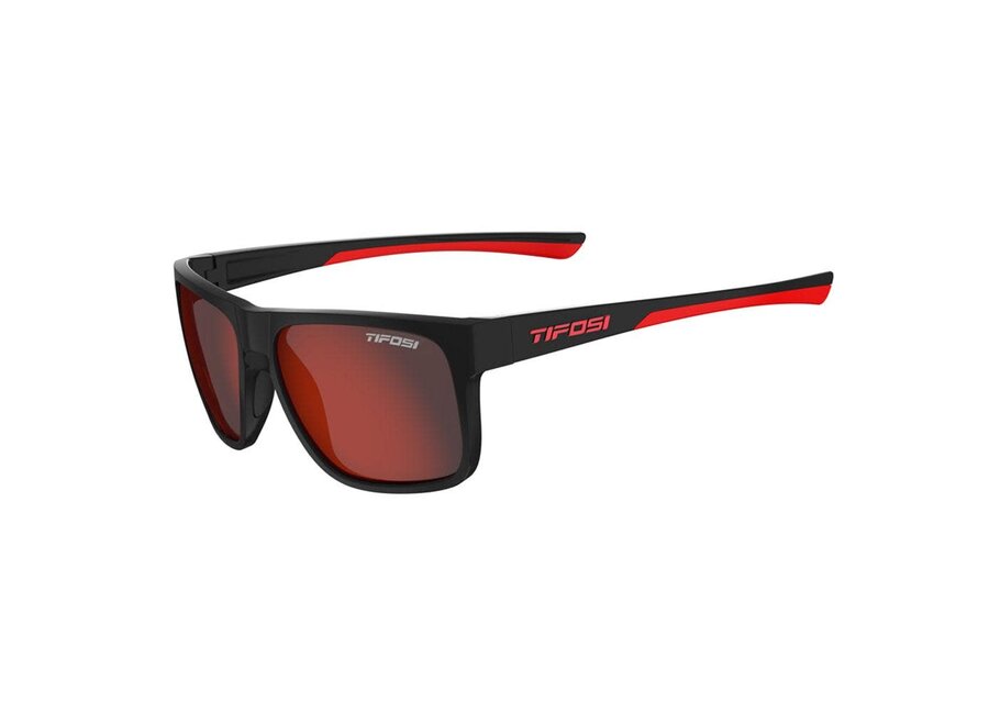 Tifosi Swick Satin Black/Crimson Frame Smoke Tint Red Mirror Lens Sunglasses