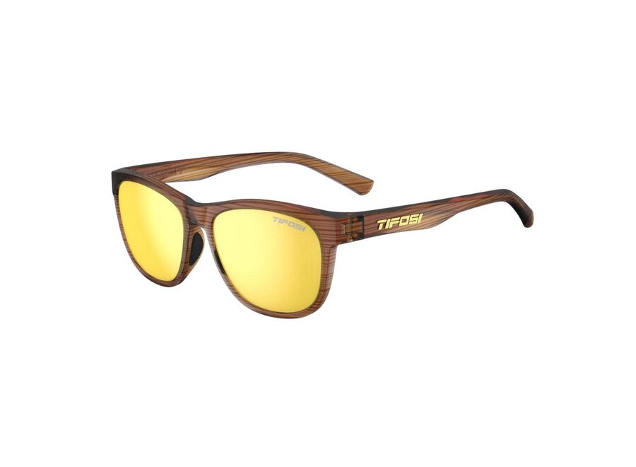 Tifosi Swank Woodgrain Frame Smoke Tint Yellow Mirror Lens Sunglasses
