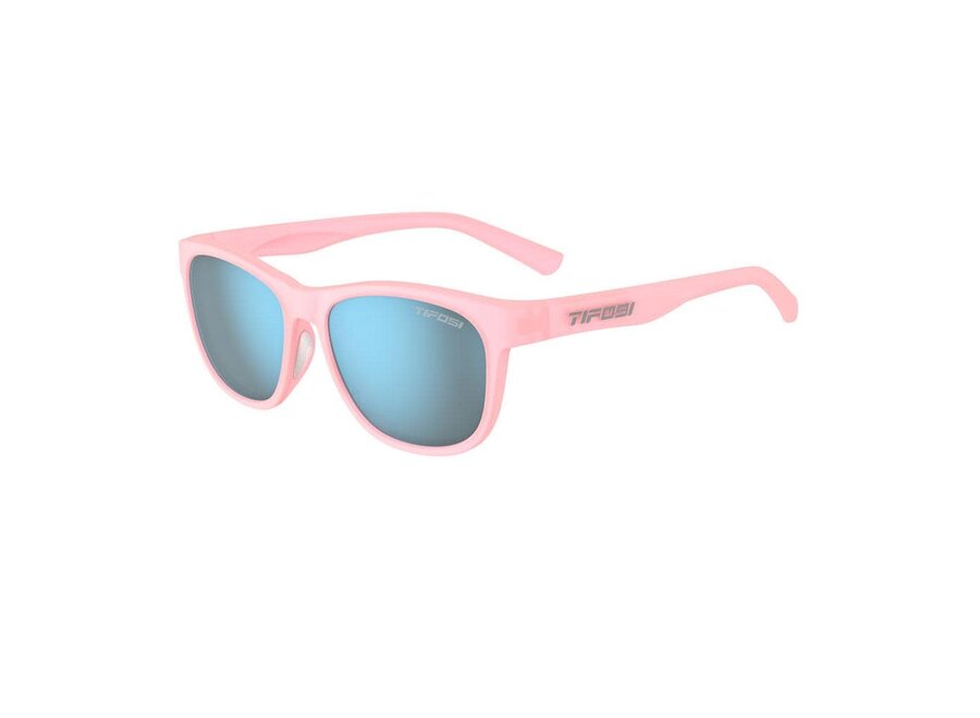 Tifosi Swank Satin Crystal Blush Frame Smoke Tint Bright Blue Mirror Lens Sunglasses
