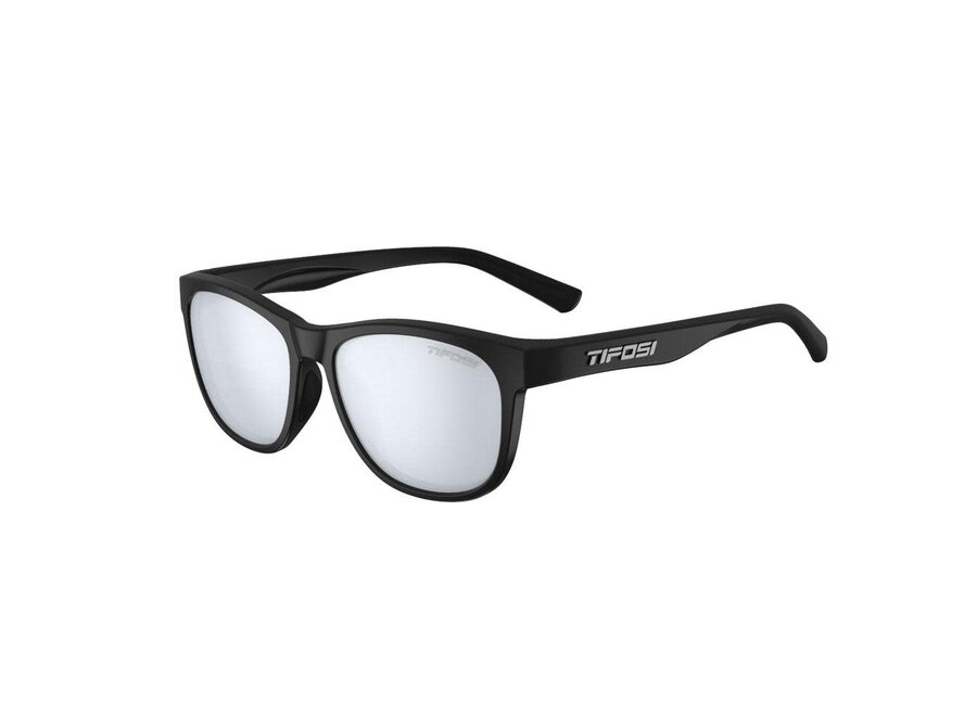 Tifosi Swank Satin Black Frame Smoke Tint Bright Blue Mirror Lens Sunglasses