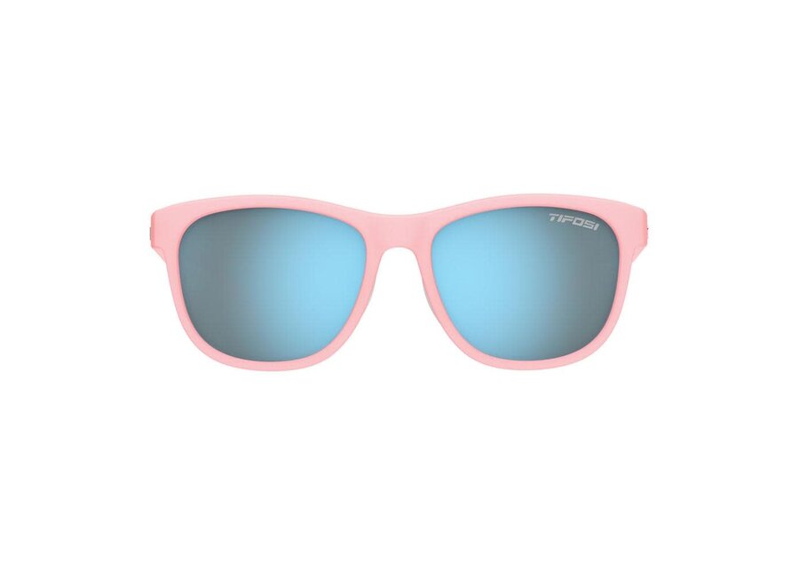 Tifosi Swank Satin Crystal Blush Frame Smoke Tint Bright Blue Mirror Lens Sunglasses