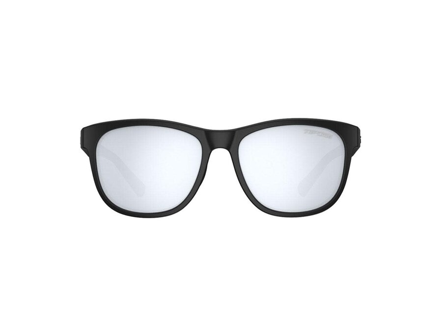 Tifosi Swank Satin Black Frame Smoke Tint Bright Blue Mirror Lens Sunglasses