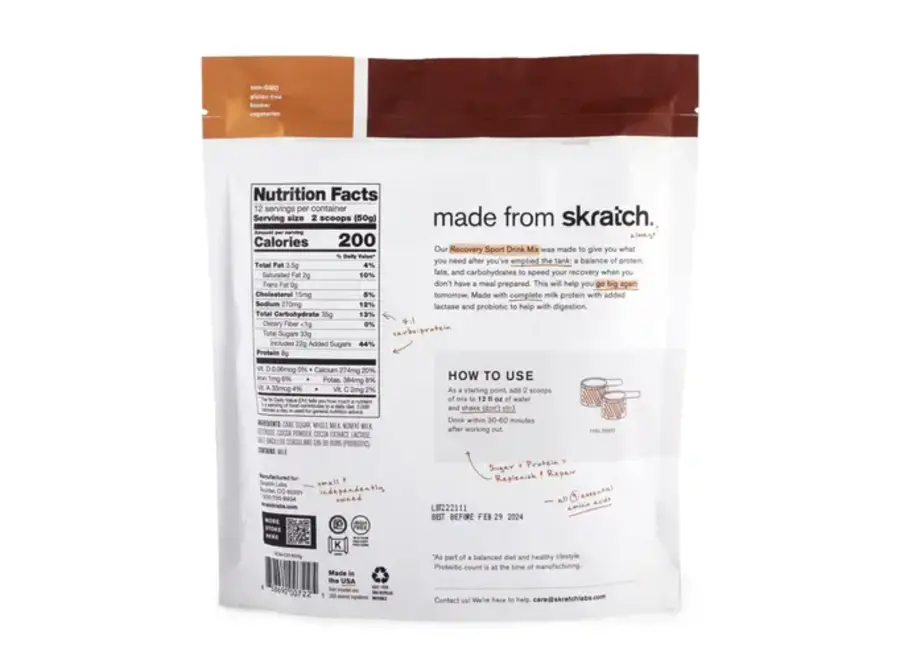 Skratch Labs Recovery Drink Mix Chocolate 12 Serving Bag