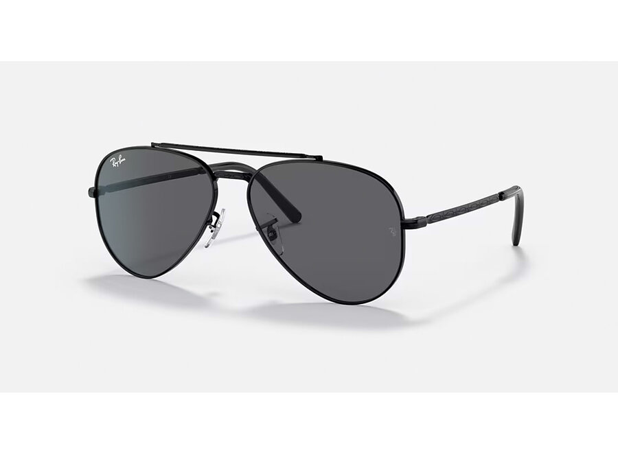 Ray-Ban New Aviator Black Frame Dark Grey Lens Sunglasses