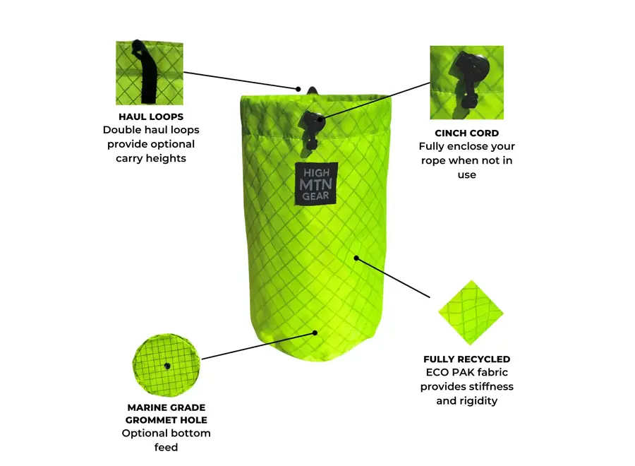 High Mountain Gear 6mm Tag Line Rope Bag - Lemon Lime