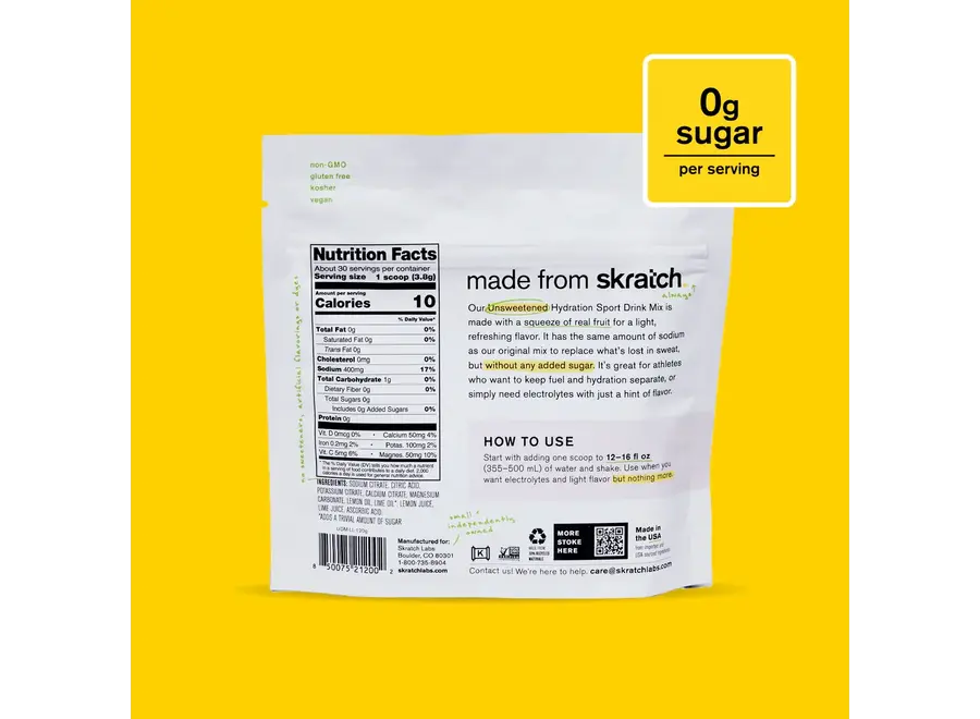 Skratch Labs Unsweetened Sports Drink Mix 30 Serving Lemon + Lime