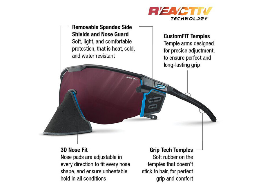 Julbo Ultimate Cover Black/Blue Frame REACTIV 0-4 High Contrast Lens Sunglasses