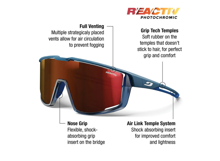 Julbo Fury Blue / Translucent Blue Frame REACTIV 0-3 High Contrast Lens Sunglasses