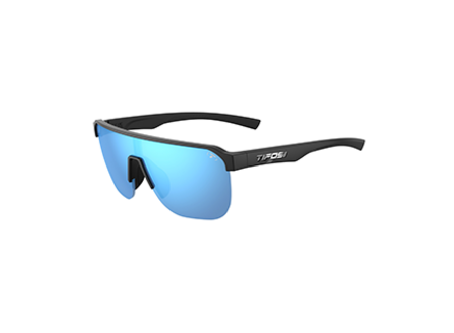 Tifosi Sanctum SL Gloss Black Frame Smoke Bright Blue Mirror Lens Sunglasses