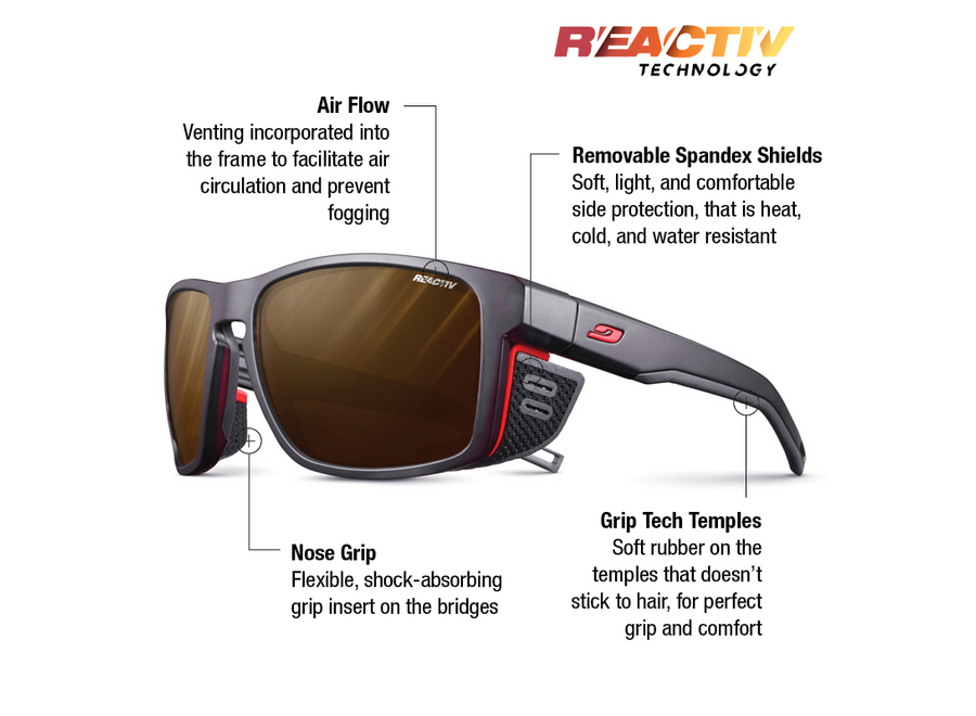 Julbo Shield Translucent Black / Neon Orange REACTIV 2-4 Polarized Sunglasses