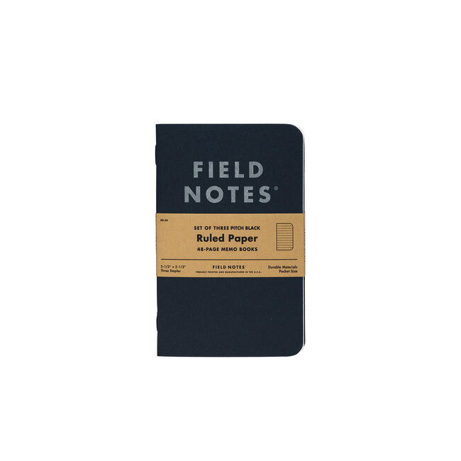 Field Notes Pitch Black Memo Book - Ruled Paper 3-Pack