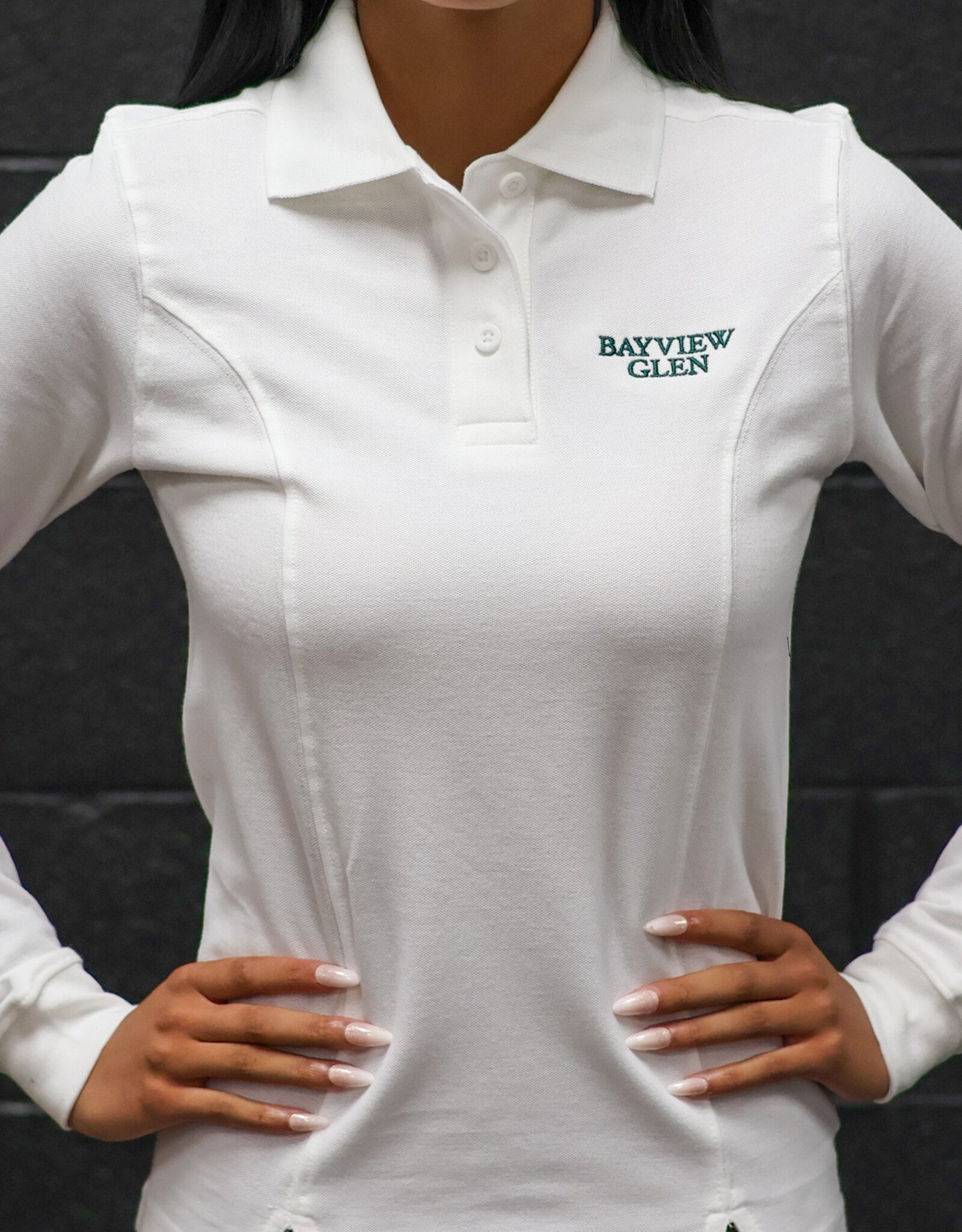 White Prep Long Sleeve Fitted Golf Shirts - Adult