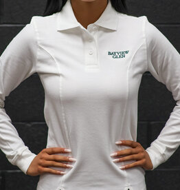 White Prep Long Sleeve Fitted Golf Shirts - Adult