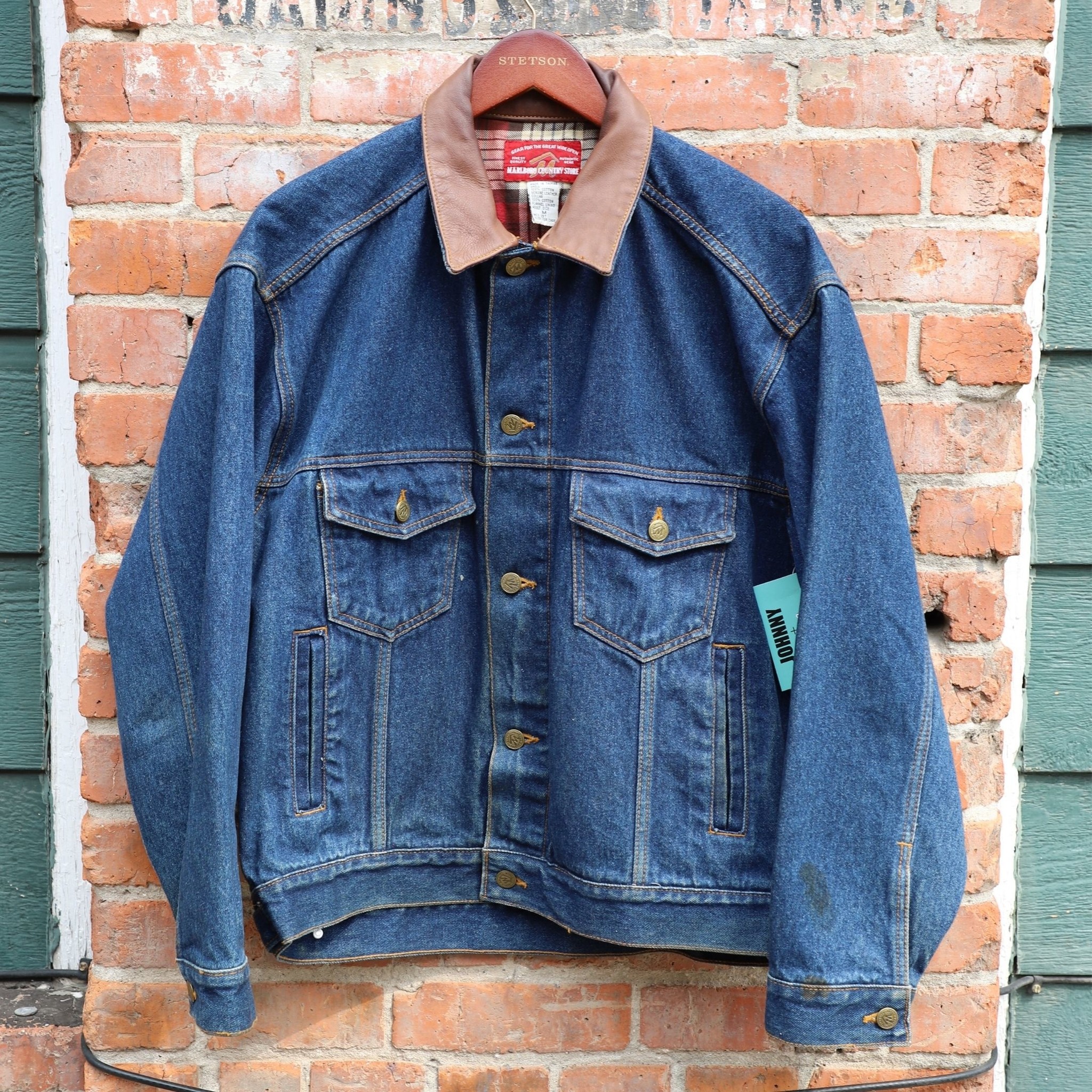 marlboro denim jacket leather collar