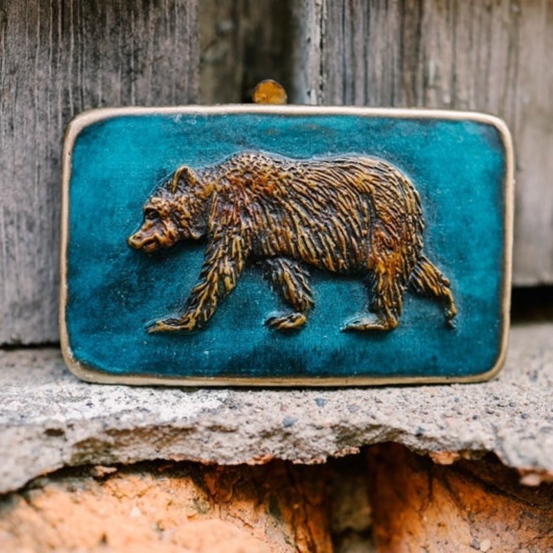 Waterhorse Bronze Designs Bear Turquoise Rectangle Belt Buckle