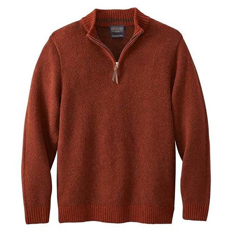 Pendleton 1/4 Zip Shetland Sweater | Oxblood/Hickory Heather