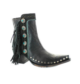 Double D Ranch Apache Kid Fringed Ankle Boot | Black