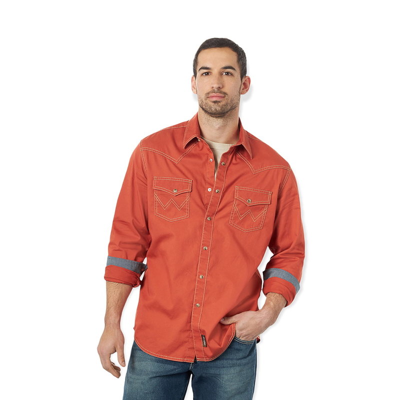 Wrangler Western Pigment Dye Twill Snap Shirt | Burnt Orange
