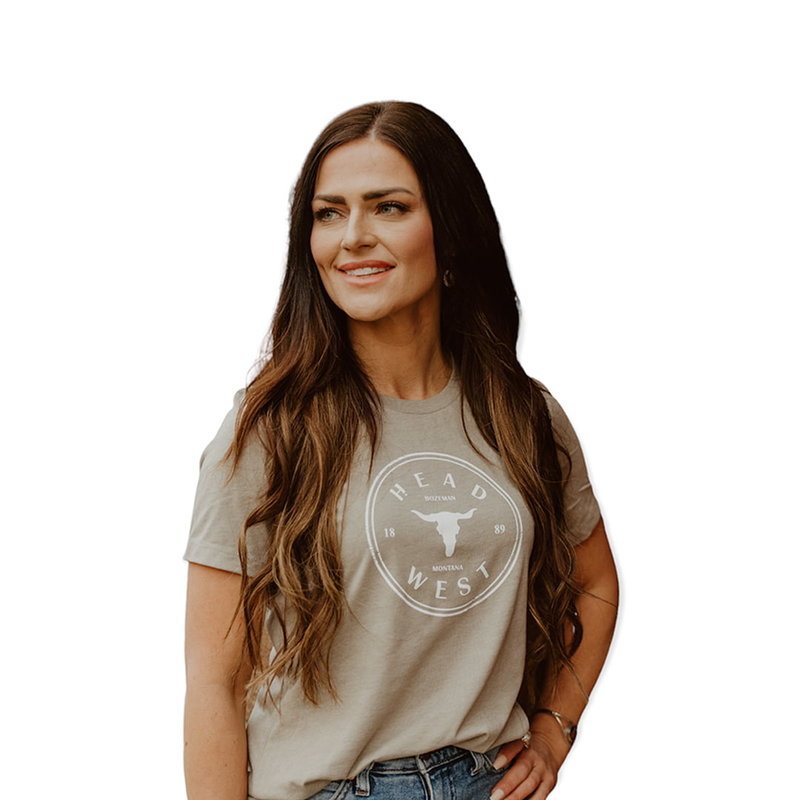 Head West Women's Relaxed Fit Cow Skull Logo Tee | Heather Stone