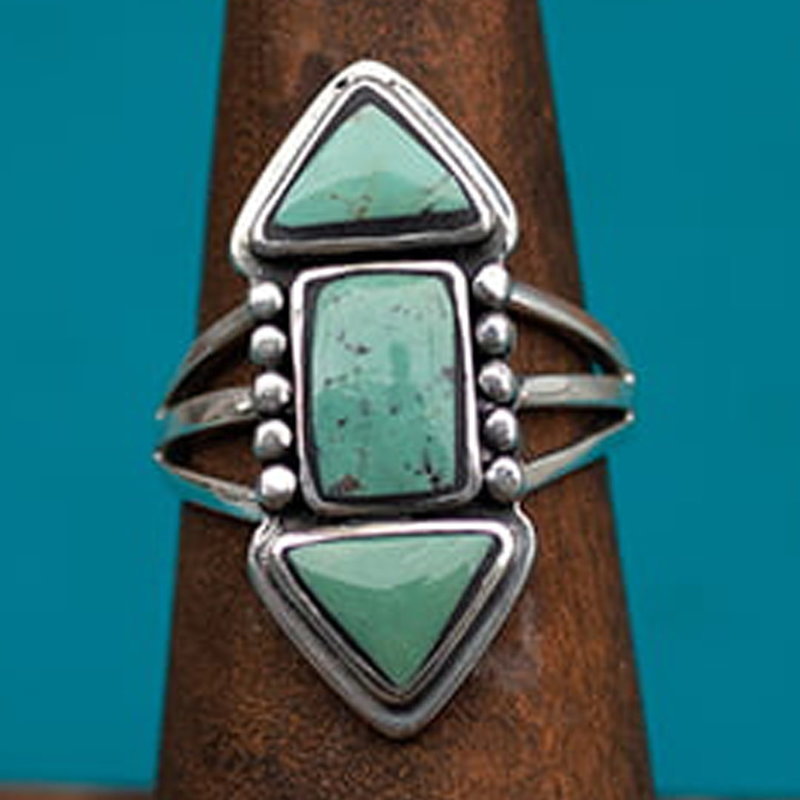 Peyote Bird Three Stone Turquoise Ring | Size 7