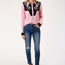 Roper Roper | Rayon Retro Western Embroidered Snap Shirt | Pink