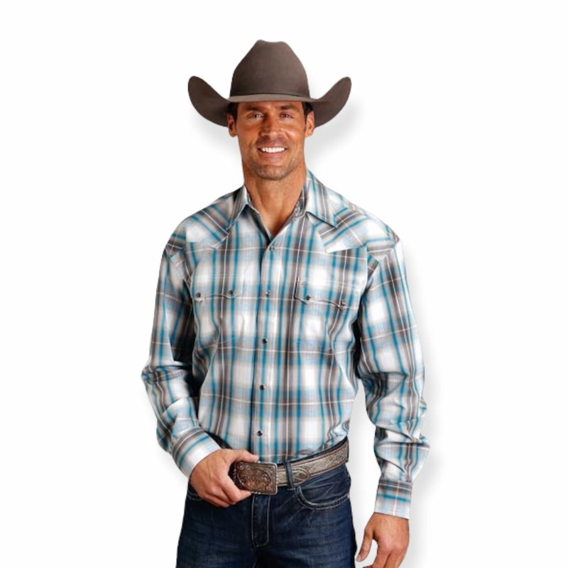 Long Sleeve Plaid Western Snap Shirt 