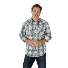 Wrangler Wrangler | Retro Premium L/S Paisley Snap Shirt | Navy/Tan