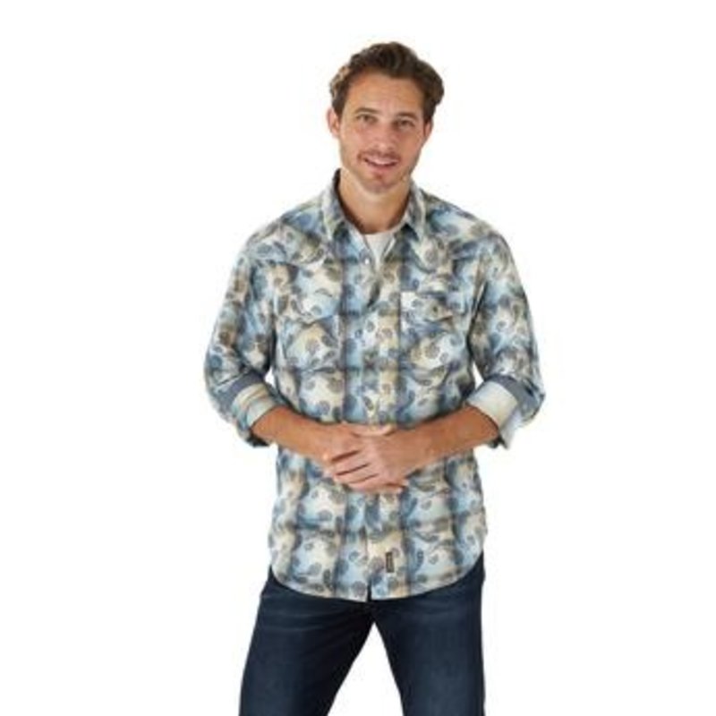 Wrangler Retro Premium L/S Paisley Snap Shirt | Navy/Tan